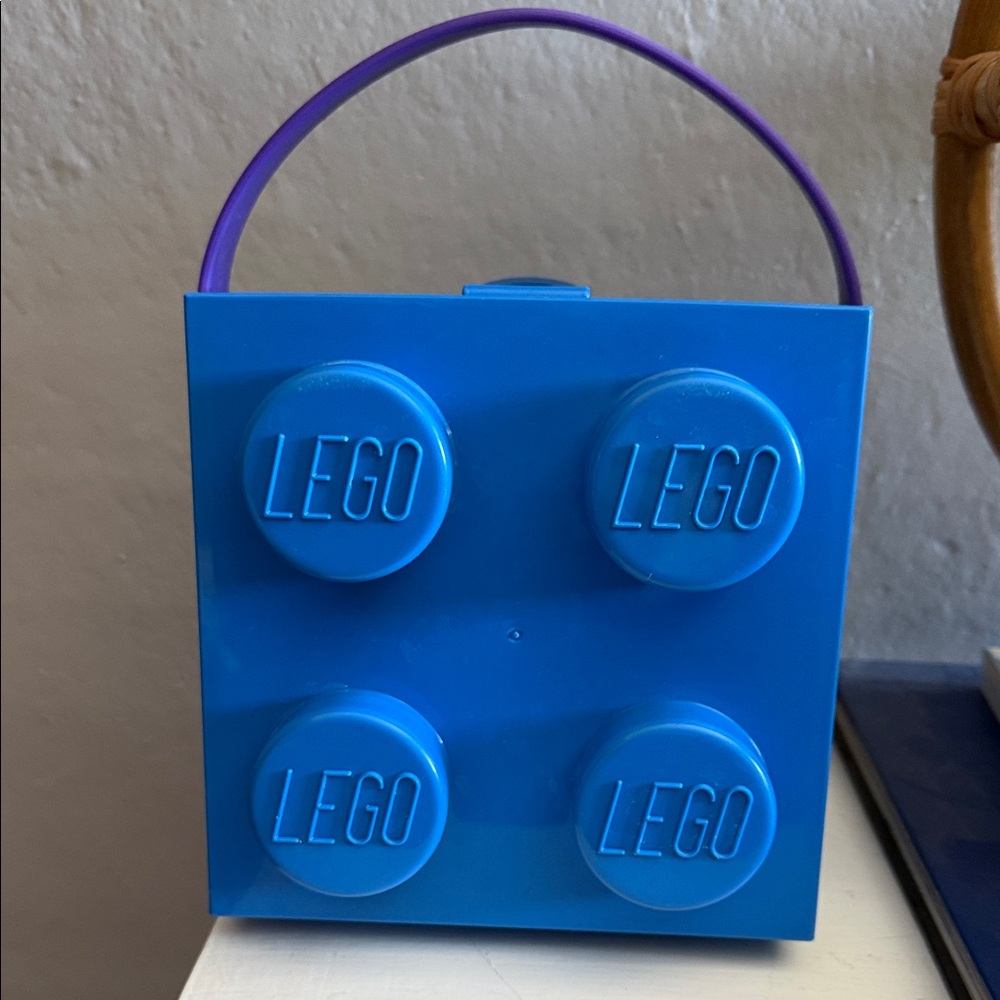 LEGO Blue Brick Storage Box with Purple Handle